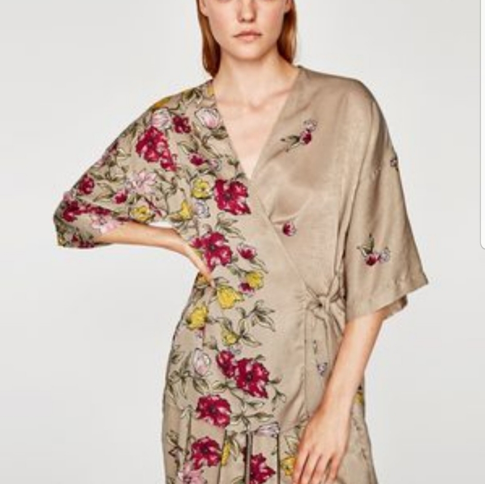Zara satin floral blouse and shorts set